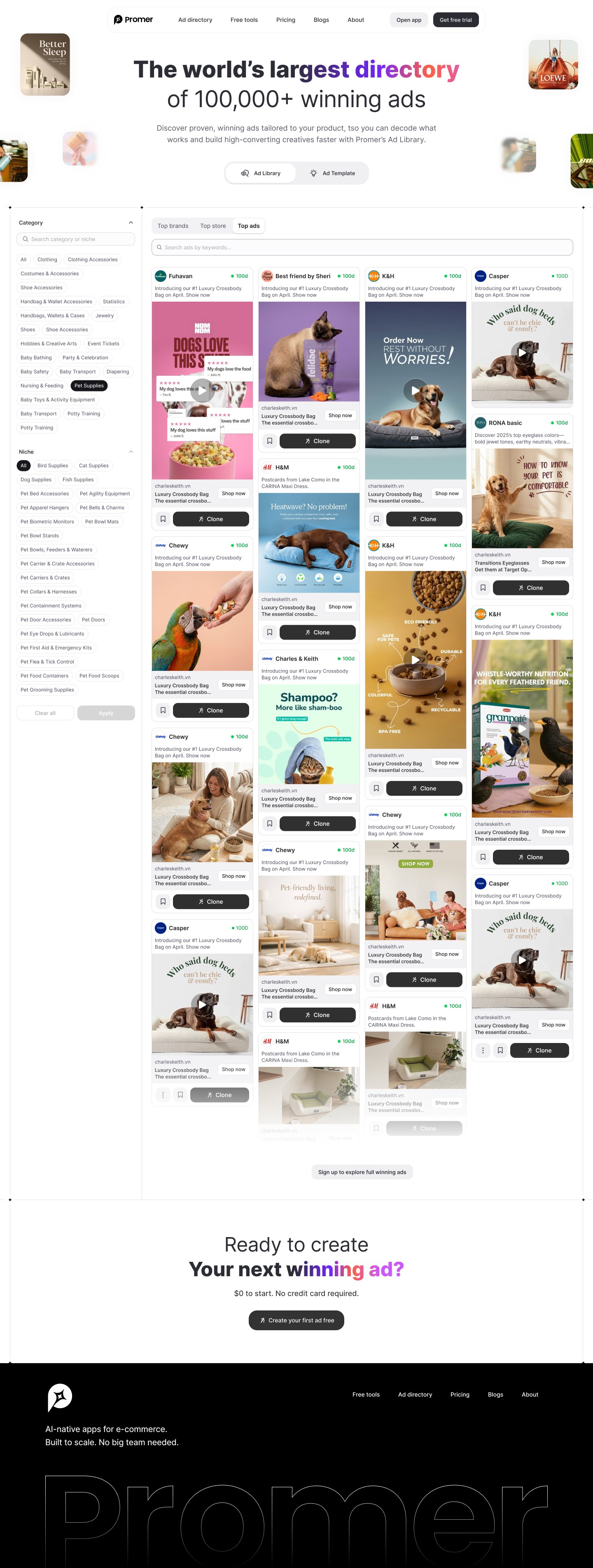 Cùng một layout, đổi theo bộ lọc Category/Niche và chế độ xem